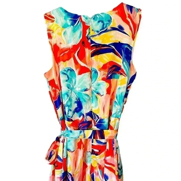 Tahari Maxi Dress Floral Print Sleeveless Belted Casual Sundress - Picture 2 of 5